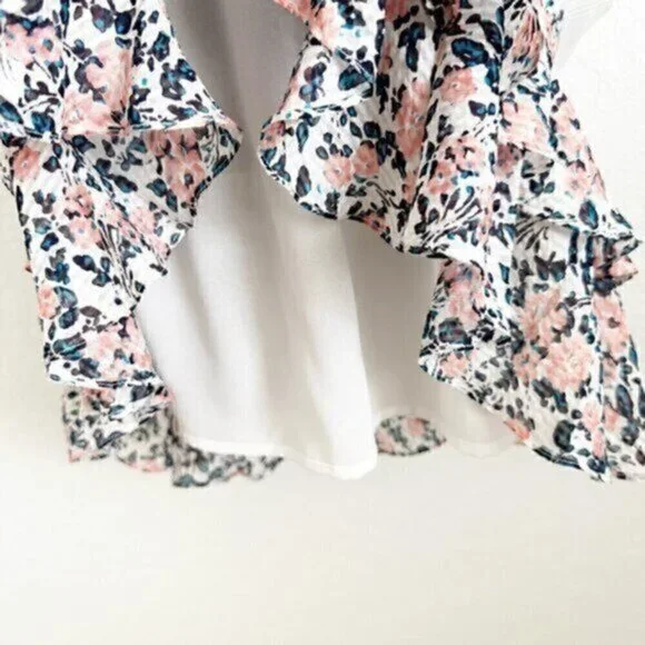 Veronica Beard Amica Floral Ruffle Silk Tiered Skirt Dress White Pink Size 2 - Picture 7 of 12